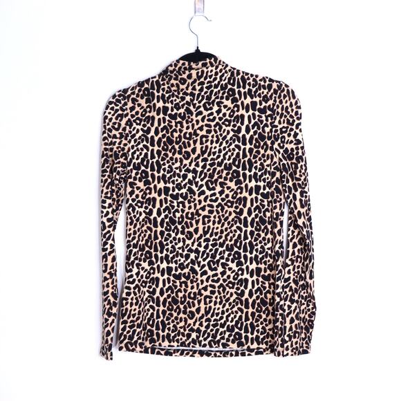ELIE TAHARI Carrie Leopard Print Knit Top Tan Long Sleeve Mock Neck Women's S - Picture 3 of 10
